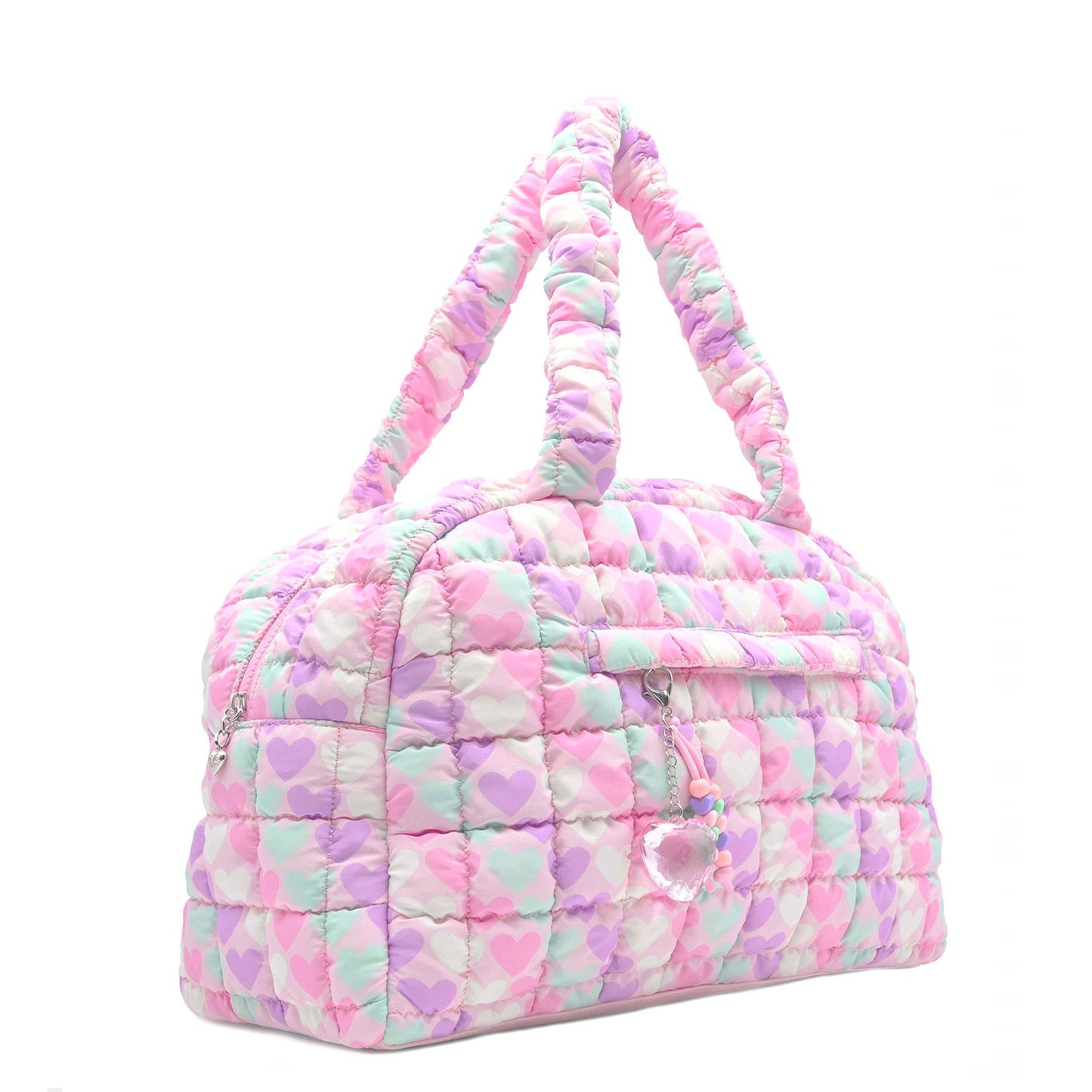 OMG Accessories - Quilted Scrunchies Heart Printed Medium Duffle Bag
