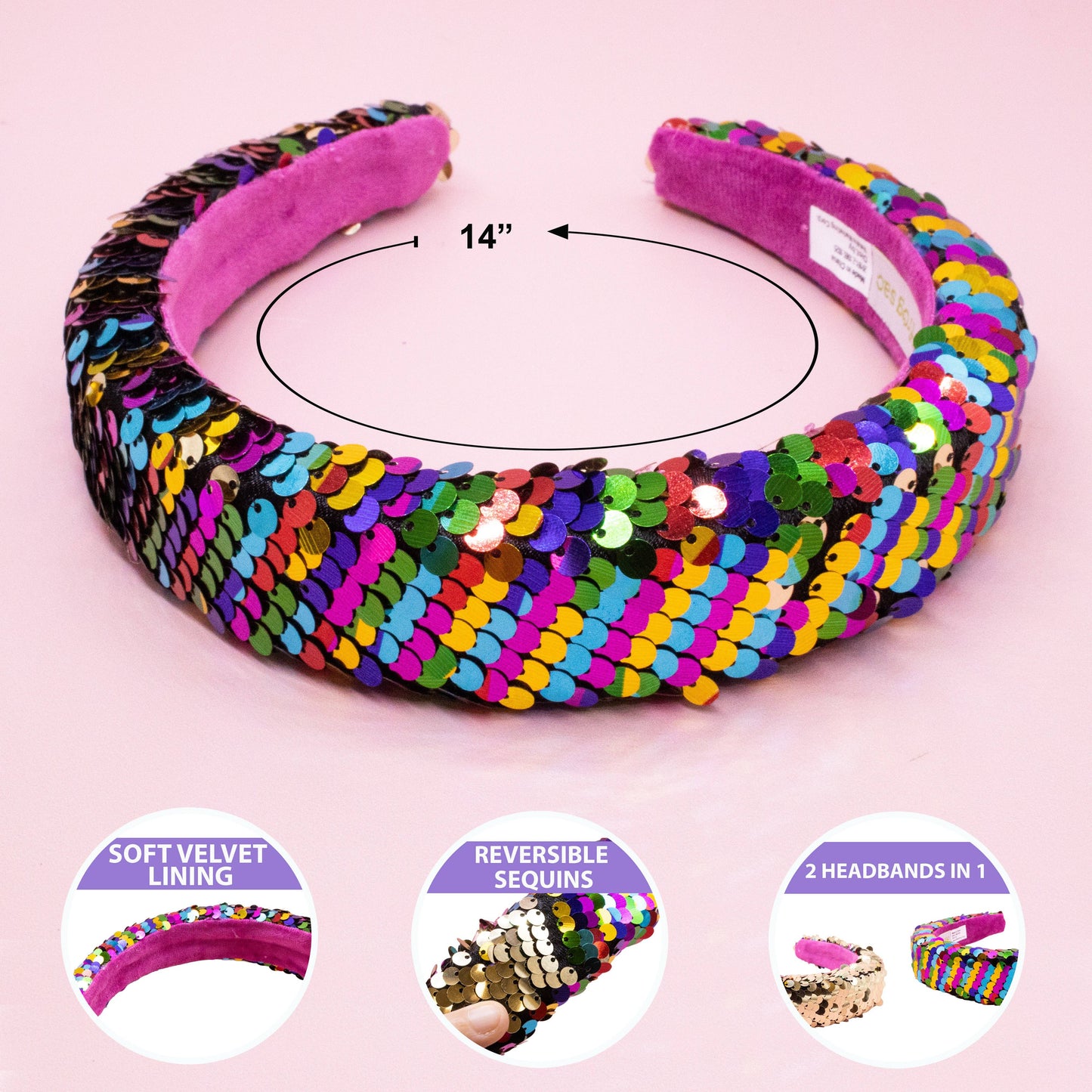 Frog Sac - Reversible Sequin Headband - Kids Padded Hair Band