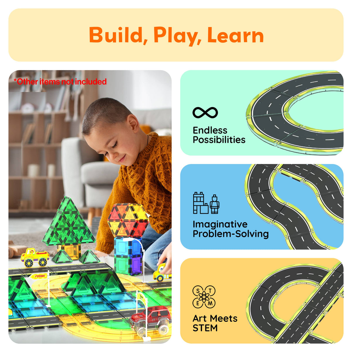 PicassoTiles 16pc Magnetic Car Track Speedway Set