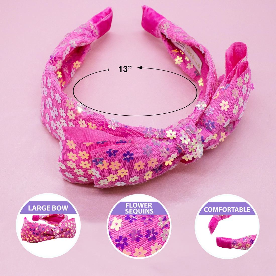 Frog Sac - Big Bow Headband - Double Layer Sequin