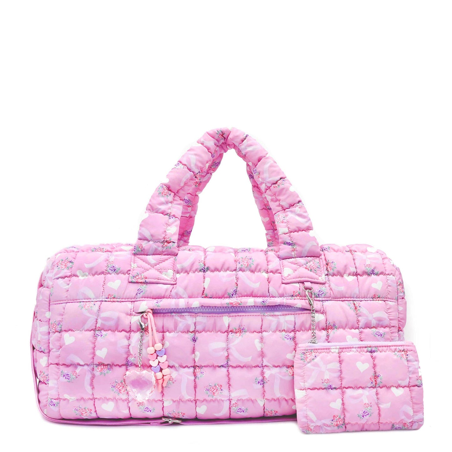 OMG Accessories - Quilted Scrunchies Floral Bow Printed Duffle Bag