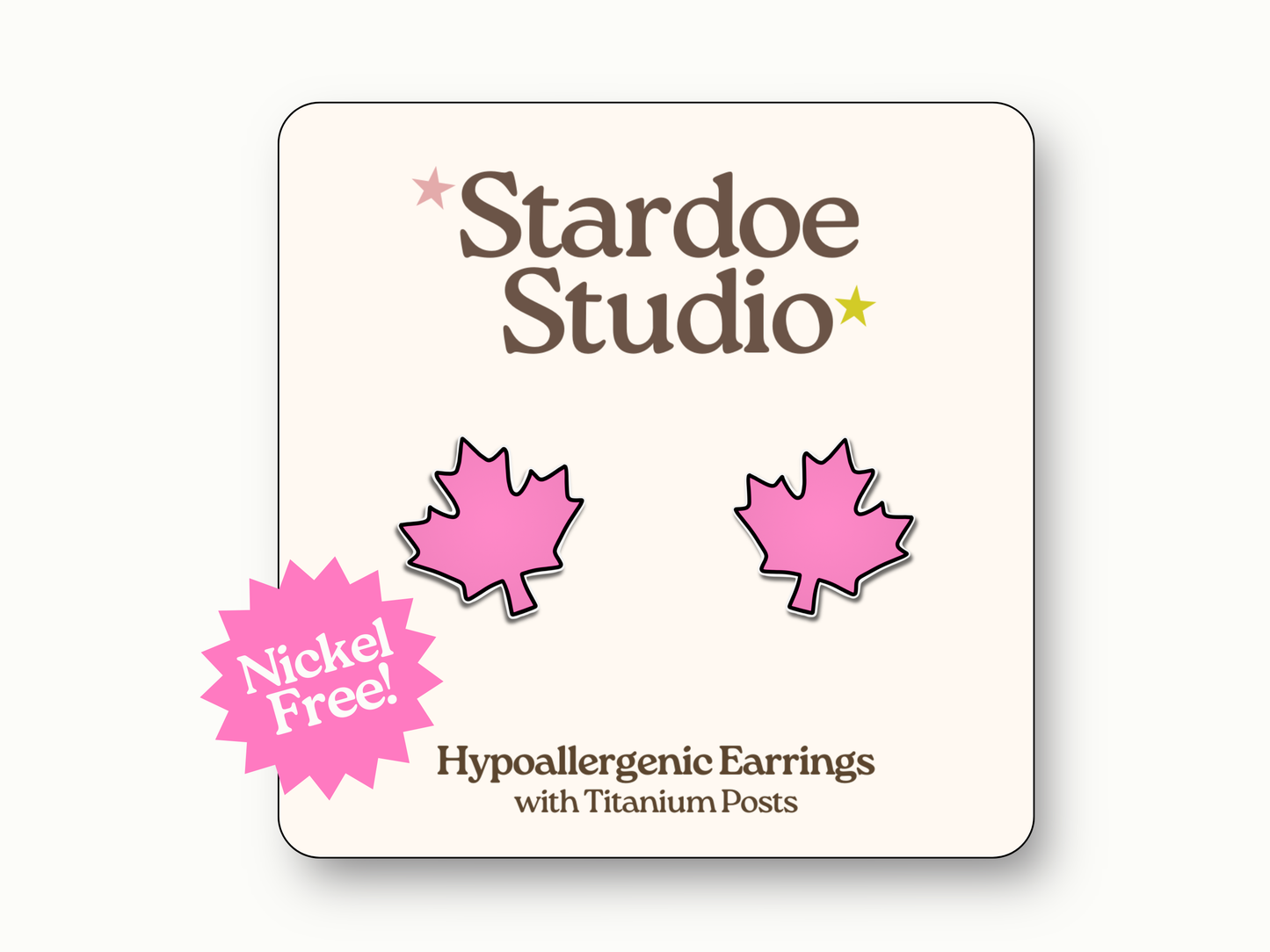 Stardoe Studio - Pink Canadian (Canada) Maple Leaf Earrings: English