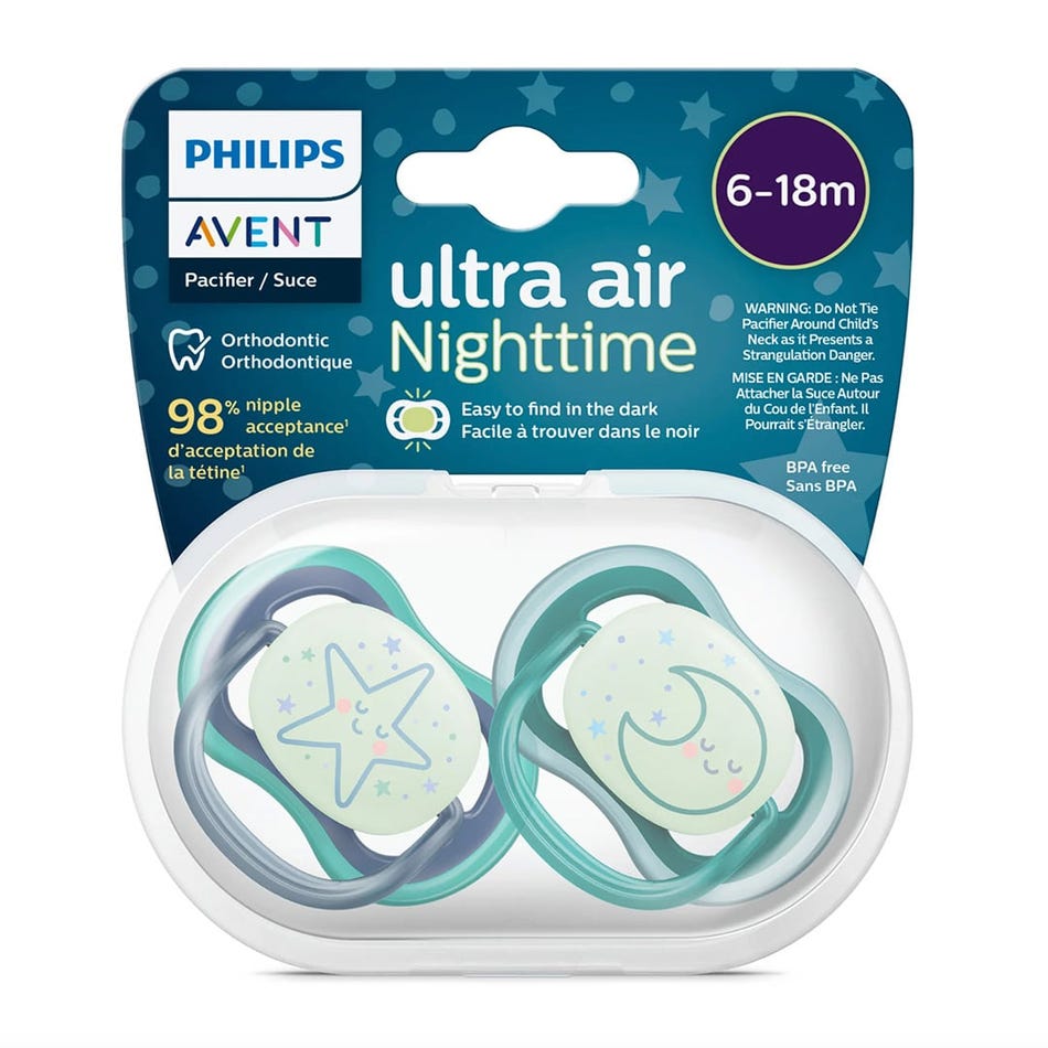 Philips Avent - Ultra Air Pacifier Night 2pk 6-18M Star+Moon