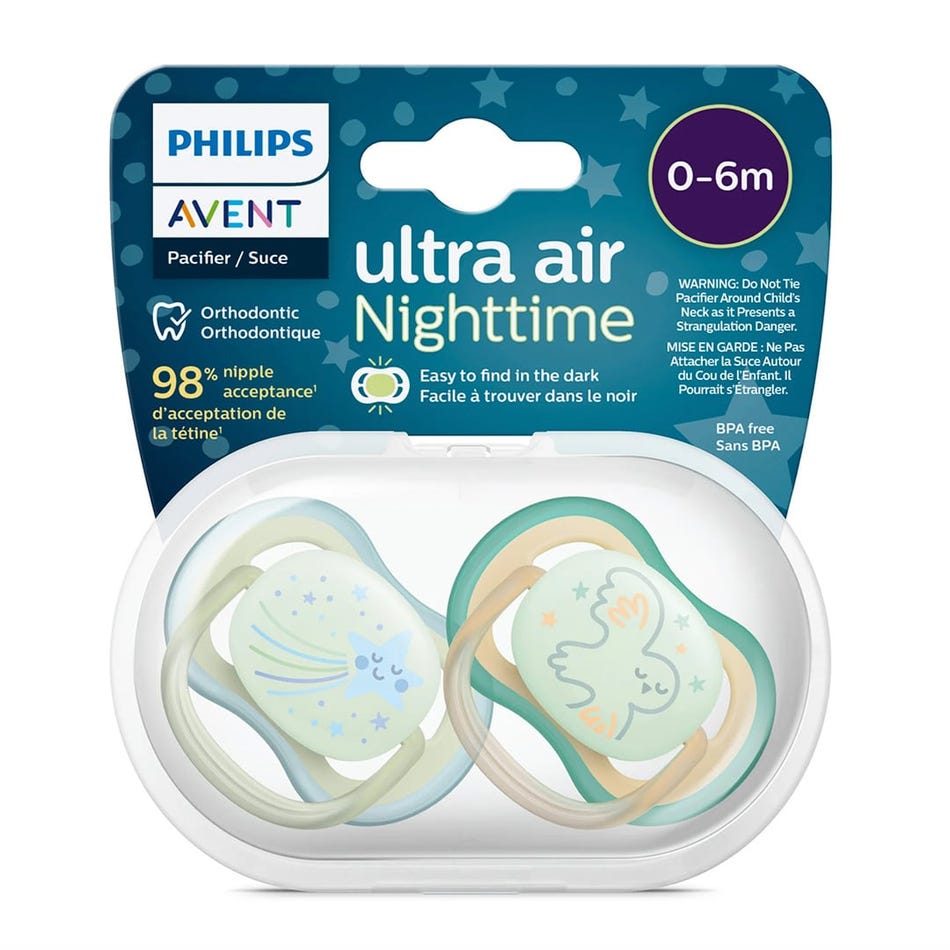 Philips Avent - Ultra Air Pacifier Night 2pk 0-6M Star+Owl