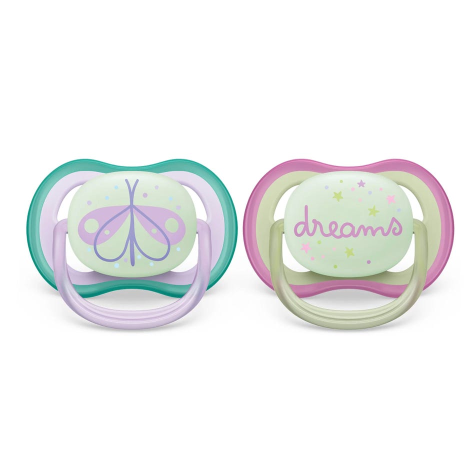 Philips Avent - Ultra Air Pacifier Night 2pk 0-6M Dragonfly+Dream