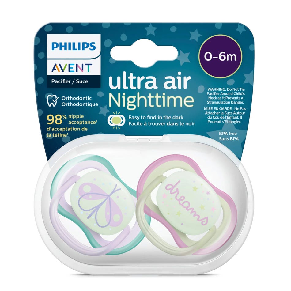Philips Avent - Ultra Air Pacifier Night 2pk 0-6M Dragonfly+Dream