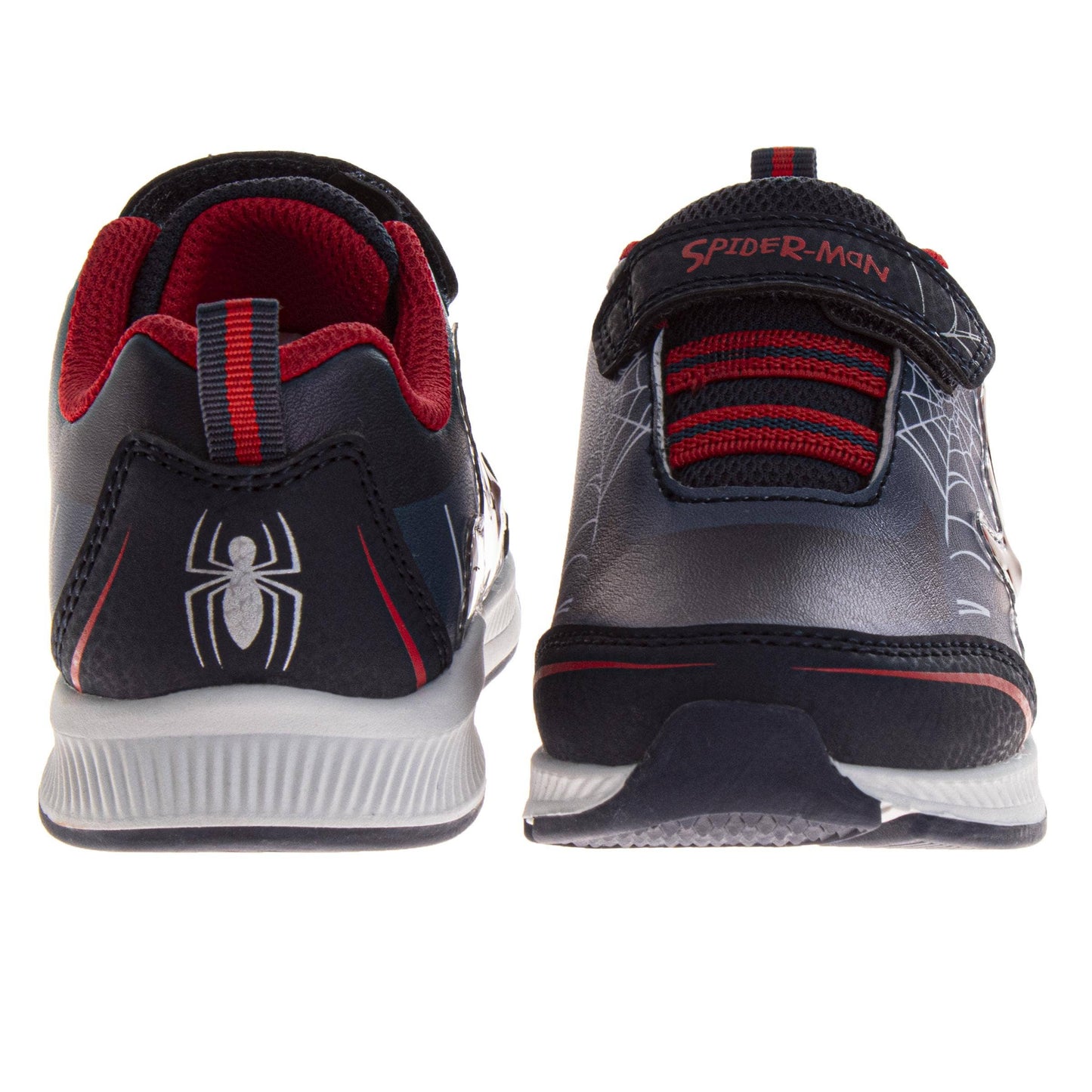 Black and red Spider-Man shoes on a white background