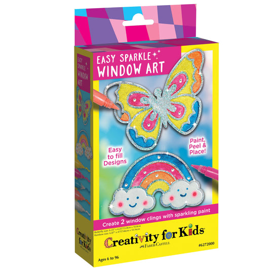 Box of Creativity for Kids Easy Sparkle Window Art with butterfly and rainbow design.