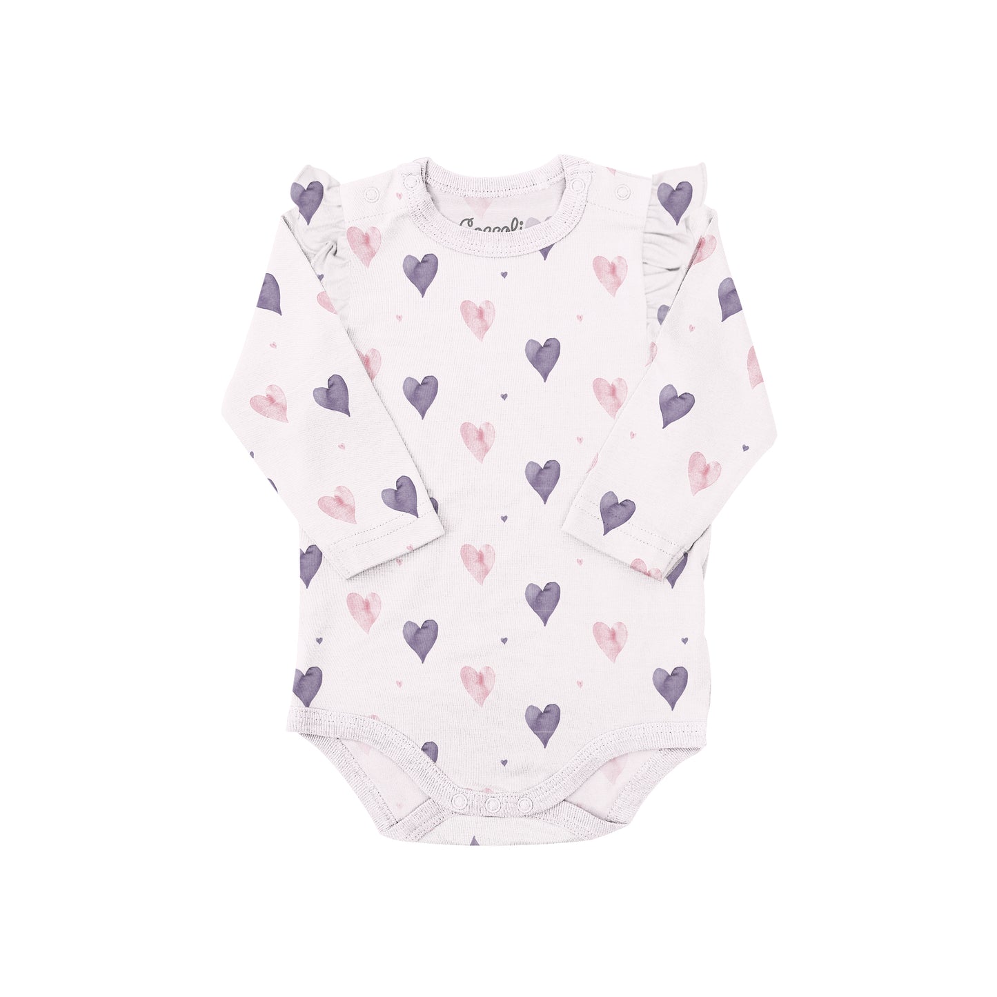 Coccoli Modal Romper  Long Sleeve Bodysuit - Hearts on Light Pink - 3M