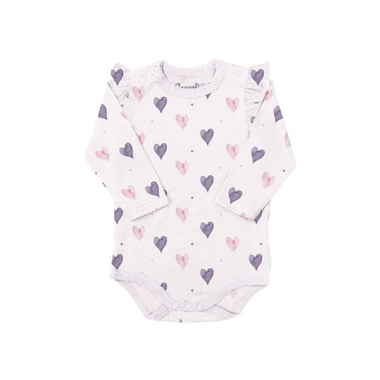 Coccoli Modal Romper  Long Sleeve Bodysuit - Hearts on Light Pink - 3M