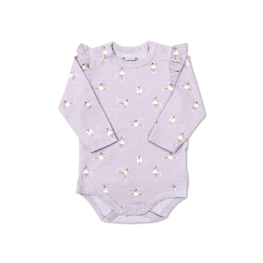 Coccoli Modal Romper Long Sleeve Bodysuit - Ballerinas on Lavender Purple 3M