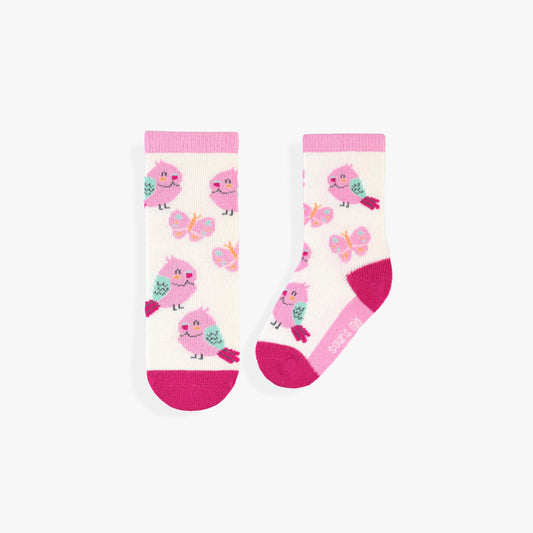 Souris Mini - Cream socks with bird patterns