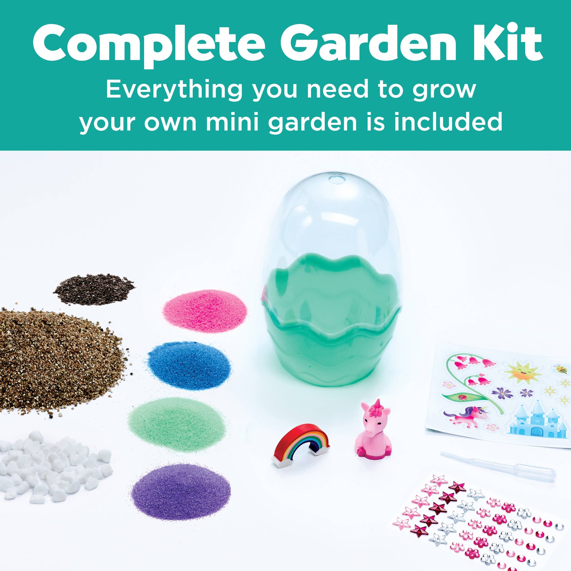 Complete garden kit with various gardening materials on a white background