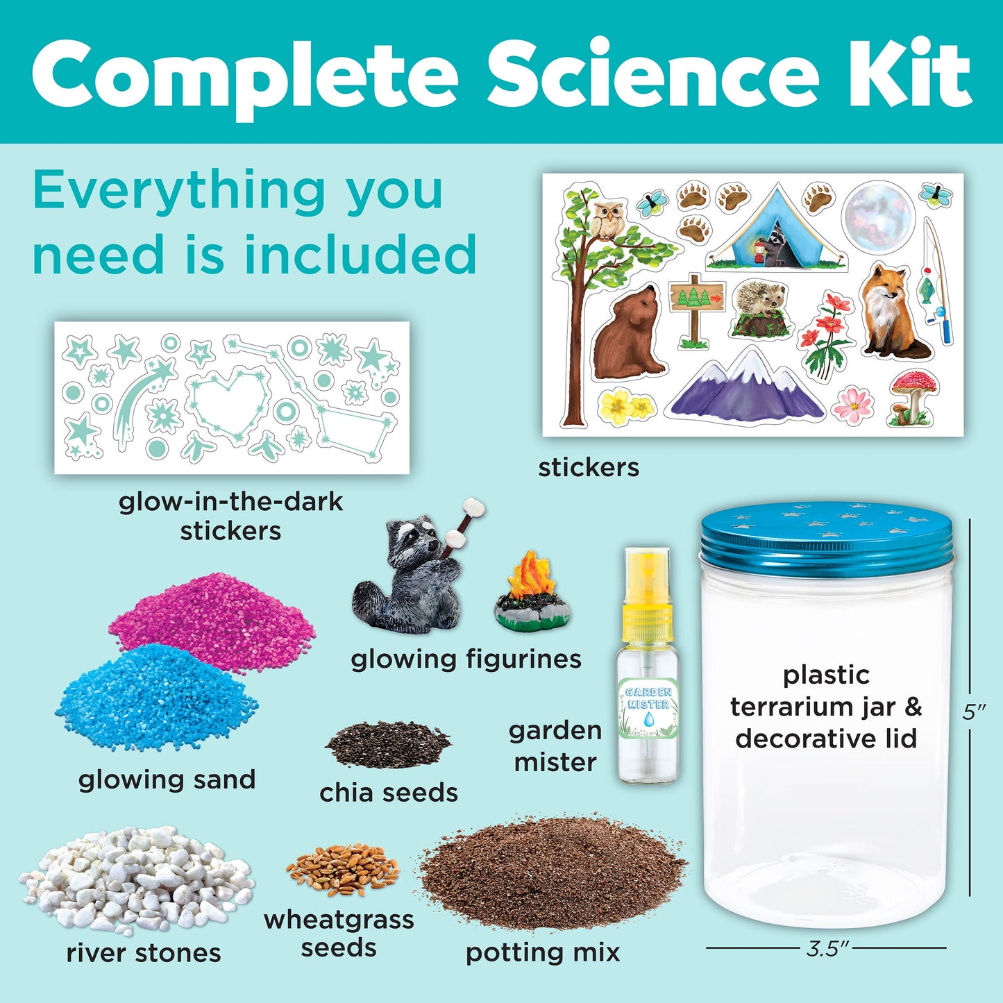 Complete science kit with various components on a blue background