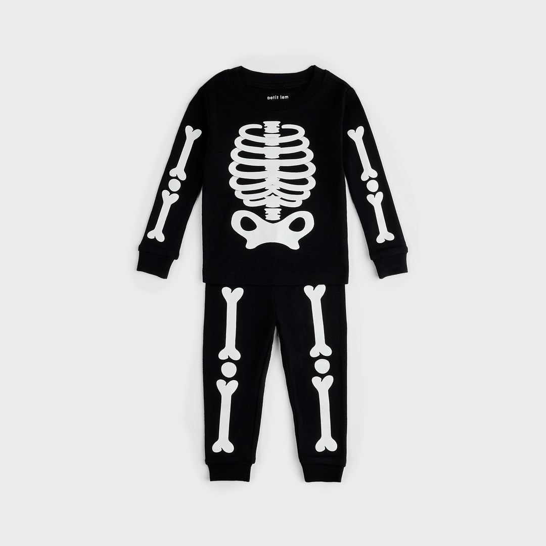 Petit Lem Skeleton Glow In The Dark Print On Black Pj