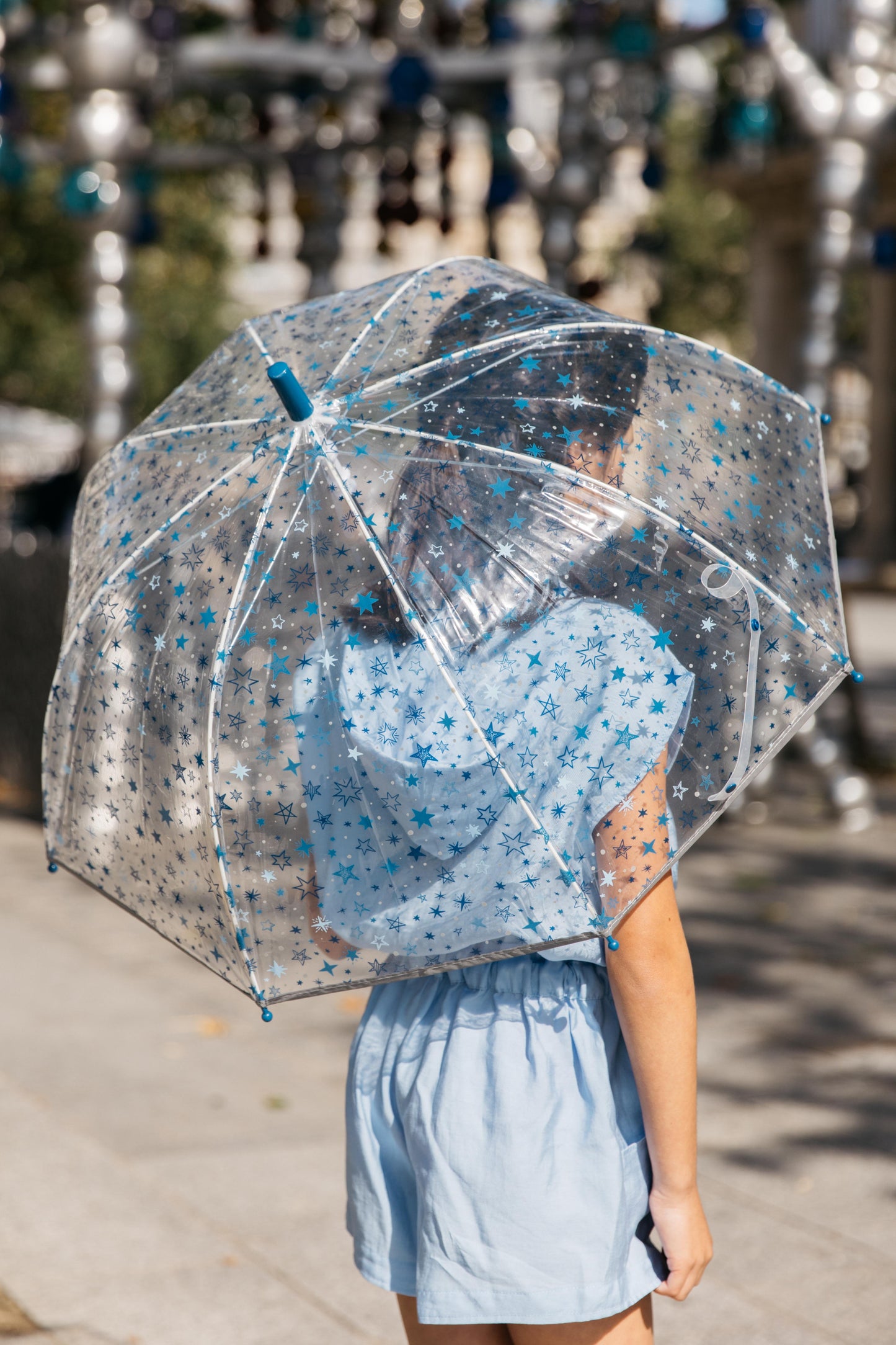 Smati Paris Blue Stars Transparent Fluorescent Kids Umbrella