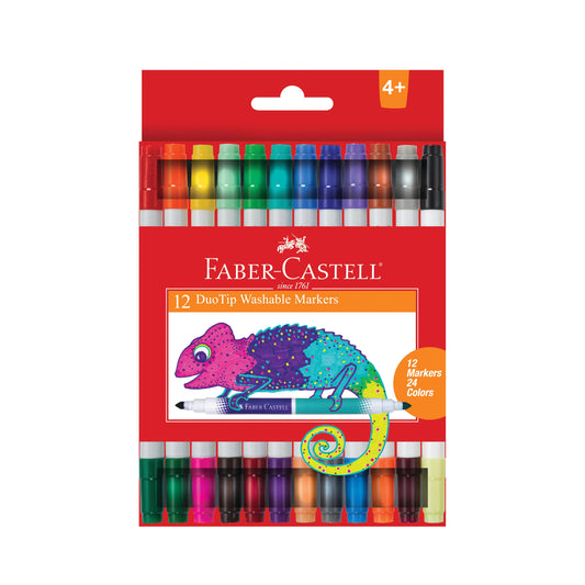 Faber-Castell 12 DuoTip Washable Markers packaging on a white background