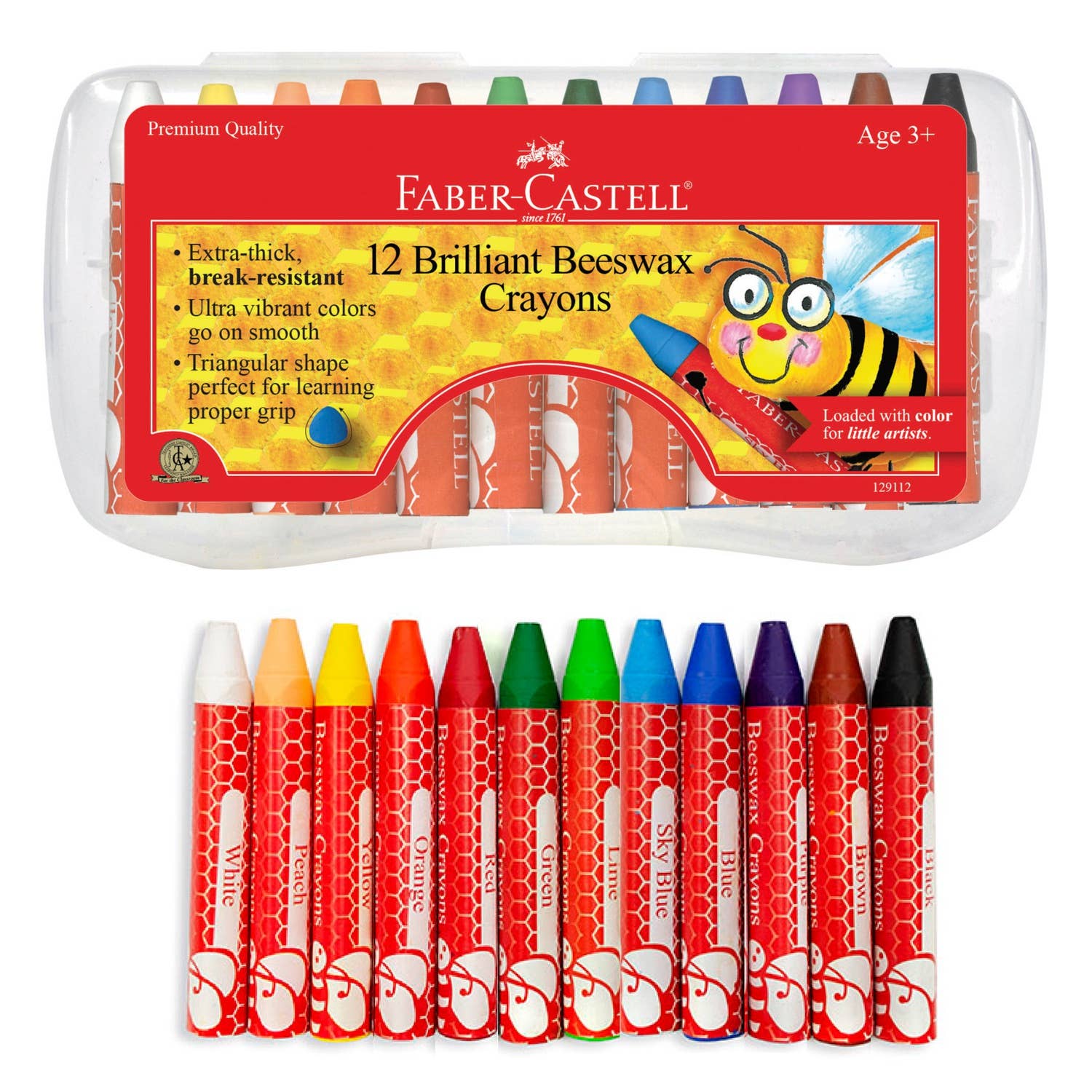 Faber-Castell crayon set with colorful crayons and a bee illustration on the packaging.