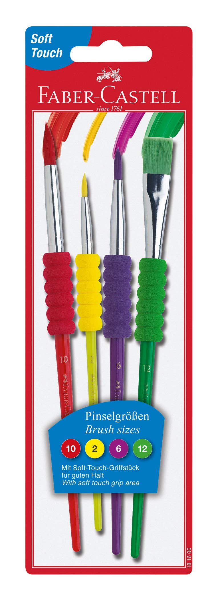 Faber-Castell paintbrush set with colorful handles in packaging