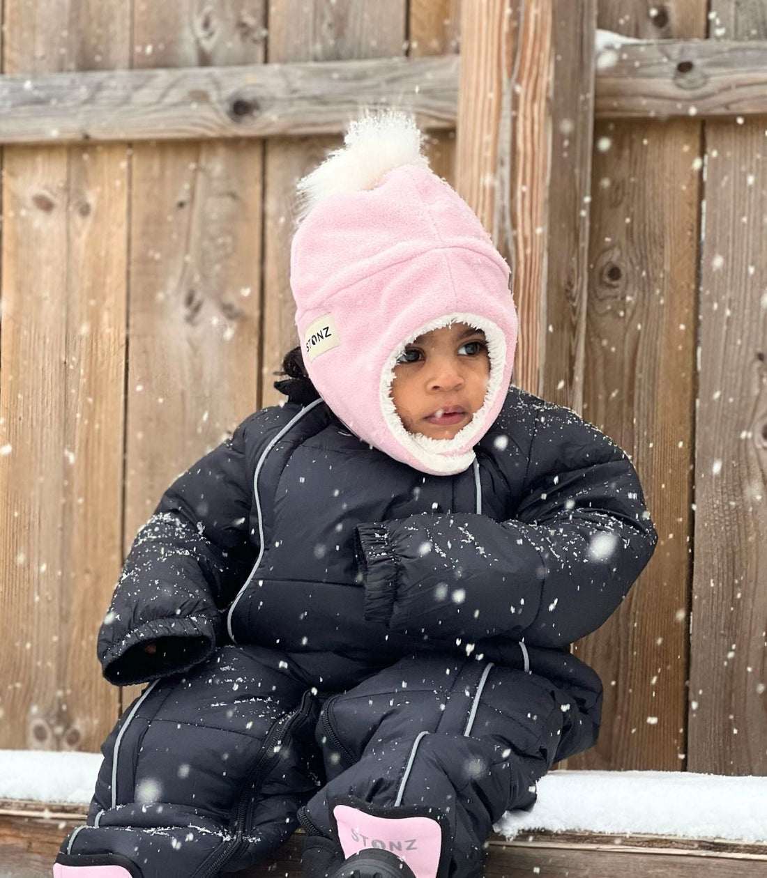 Stonz Fleece Hat for Baby and Toddler - Sherpa Lined with Chin Strap