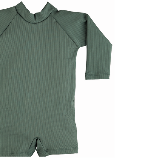 Current Tyed - Solid Solid Dark Green Ribbed Sunsuit