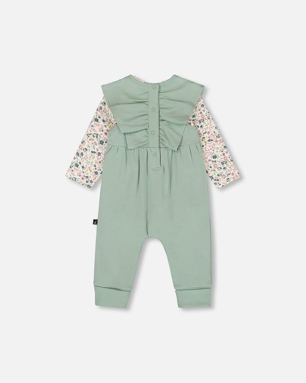 Deux par Deux - Organic Cotton Bodysuit And Sleeveless Overalls Set Jade Green