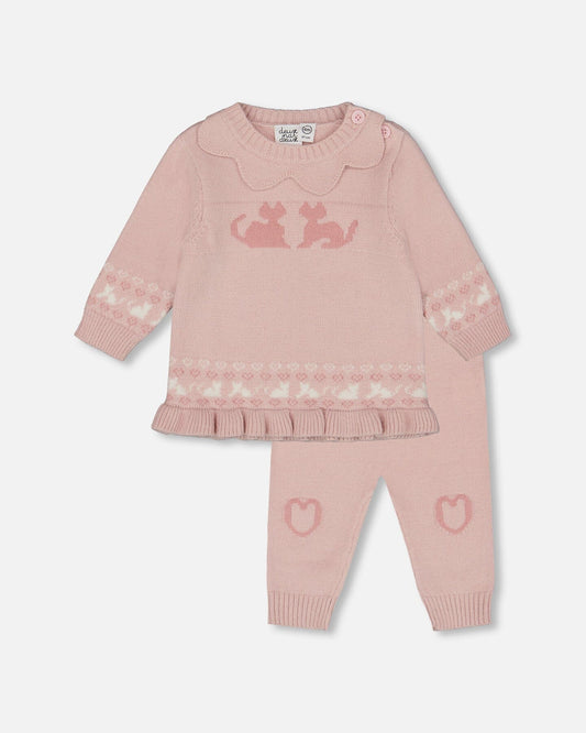 Deux par Deux - Knitted Top And Pant Set Light Pink