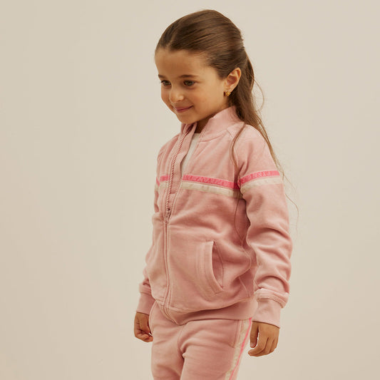 Miles The Label - Retro Stripe on Miles Pink Velour Track Jacket