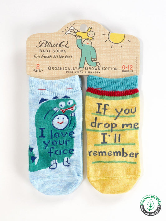 Blue Q - I Love Your Face/ If You Drop Me I'll Remember Baby Socks (6-12 M)