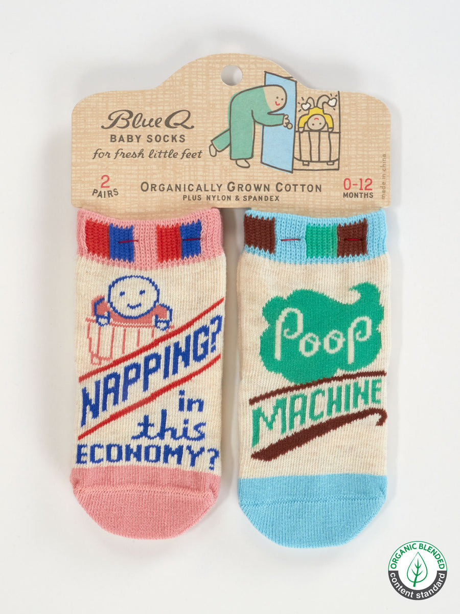 Blue Q - Napping? In This Economy?/Poop Machine Baby Socks (0-12M)