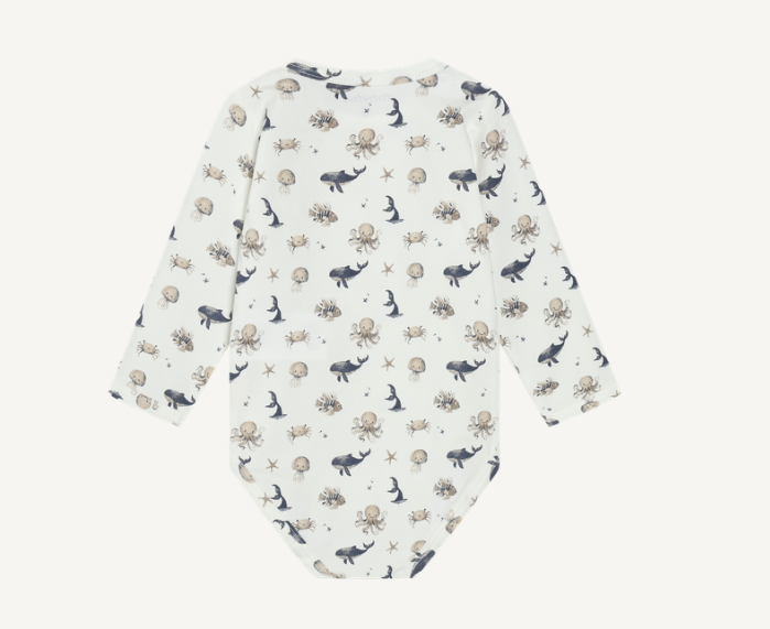 Minymo - All Over Print Ocean Pals Long Sleeve Bodysuit