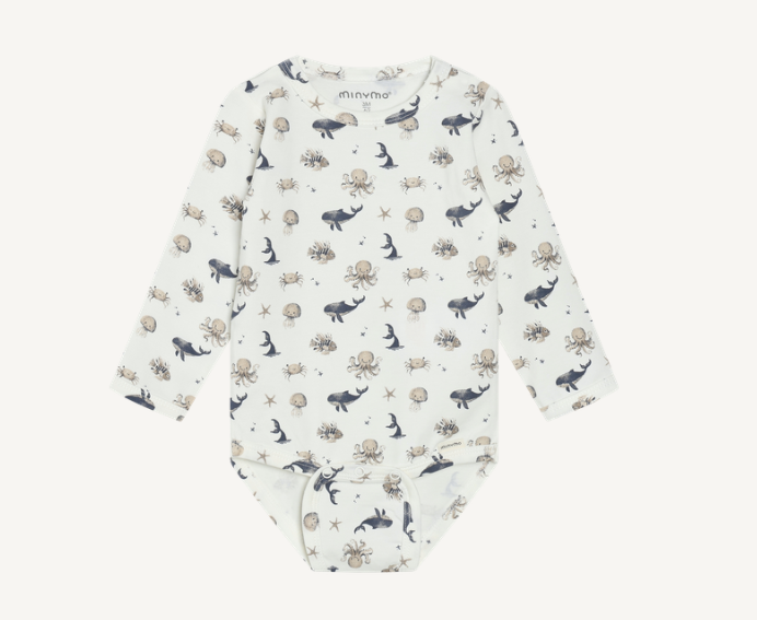 Minymo - All Over Print Ocean Pals Long Sleeve Bodysuit