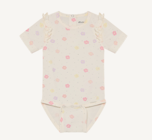 Minymo - All Over Print Floral Short Sleeve Bodysuit