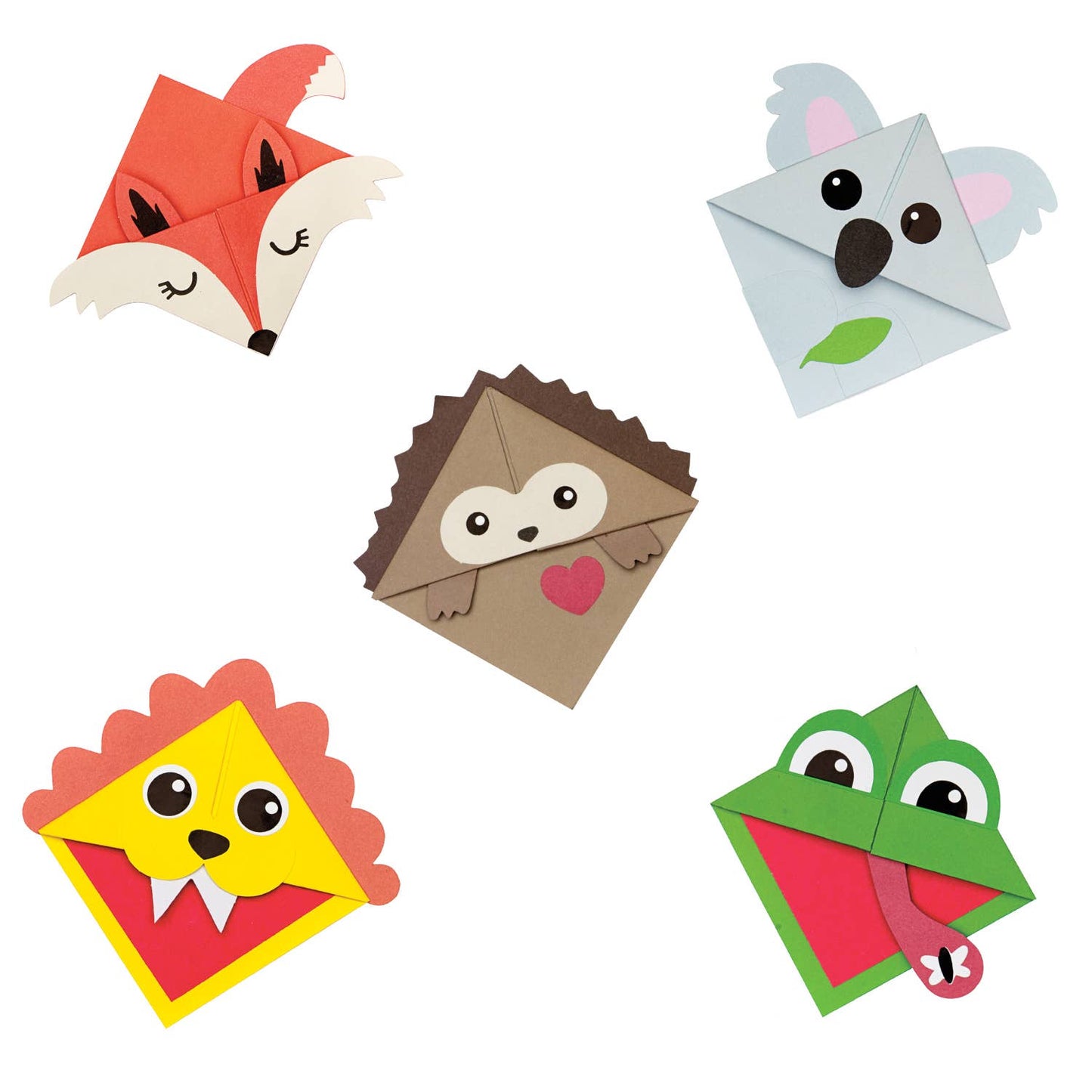 Set of colorful animal-shaped envelopes on a white background