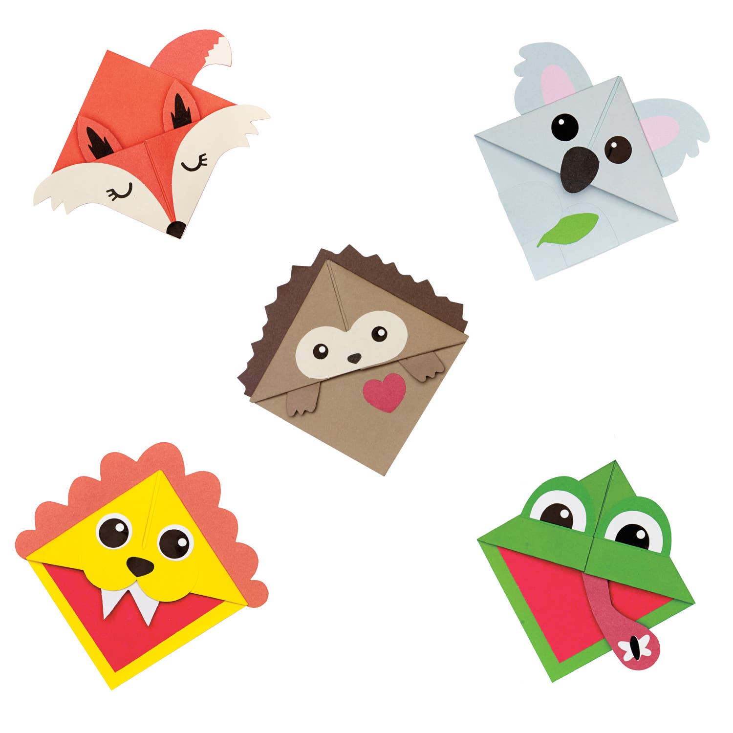 Set of colorful animal-shaped envelopes on a white background