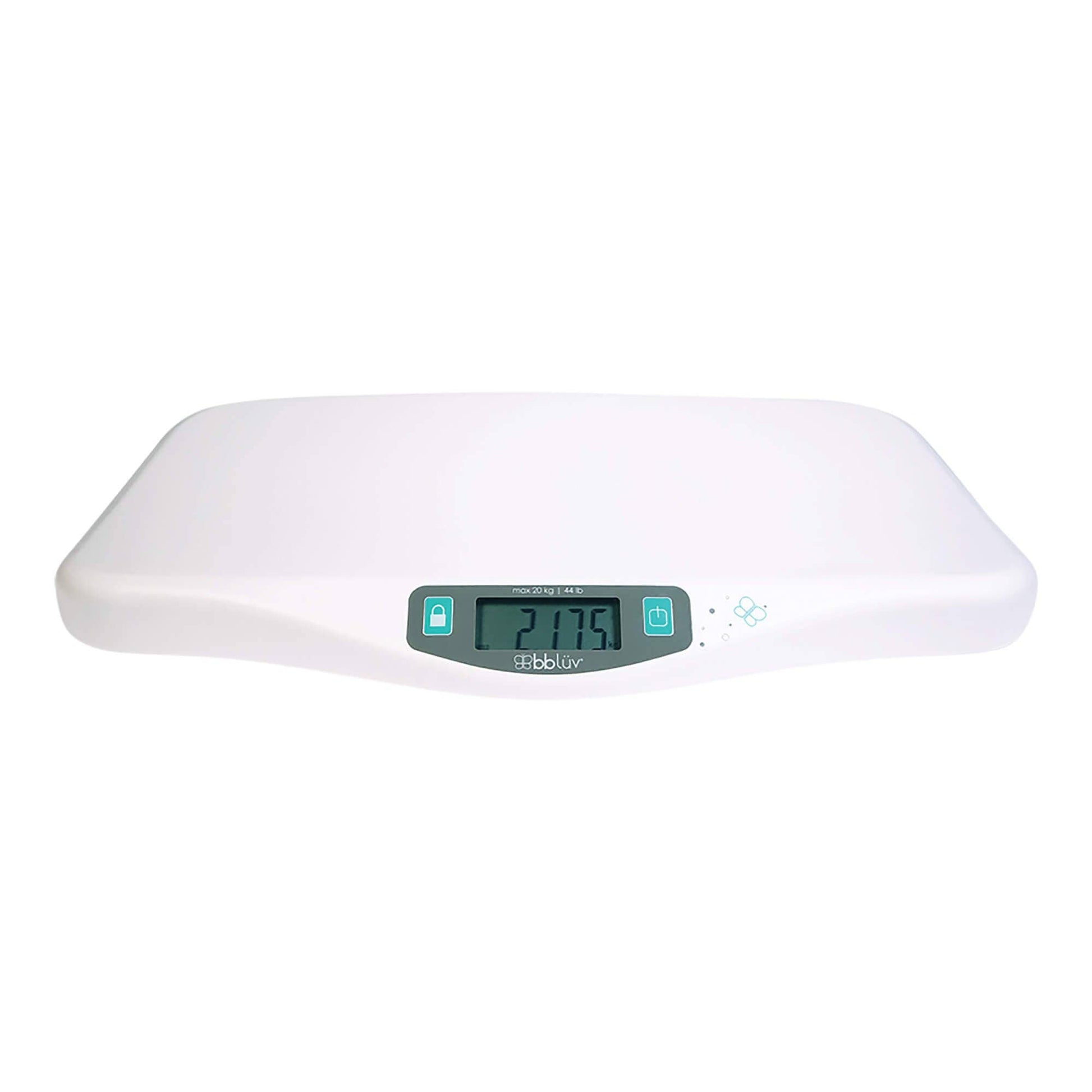 White digital scale with a digital display on a white background