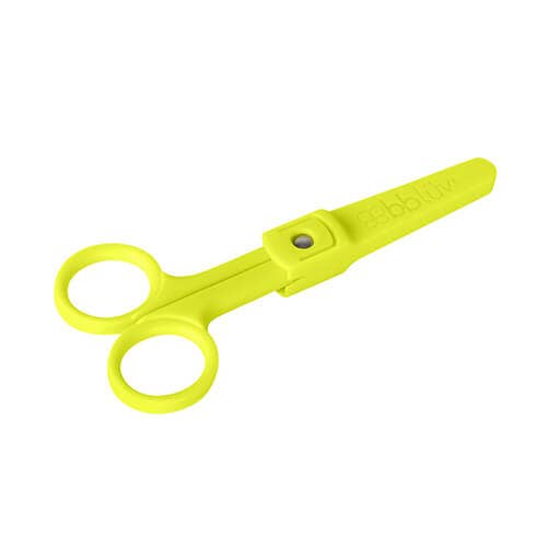 Yellow scissors with a visible brand logo on a white background
