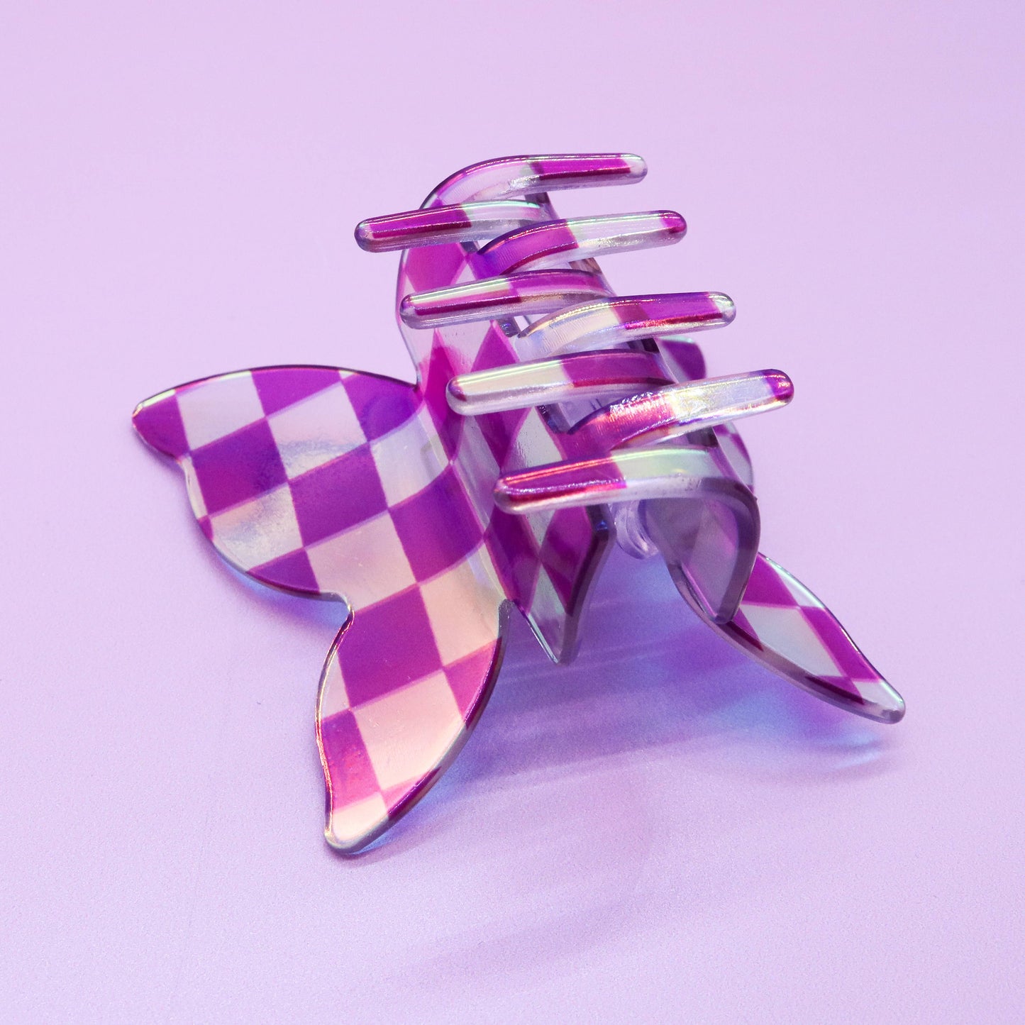 Frog Sac - Medium Iridescent Checkered Butterfly Hair Claw Clip