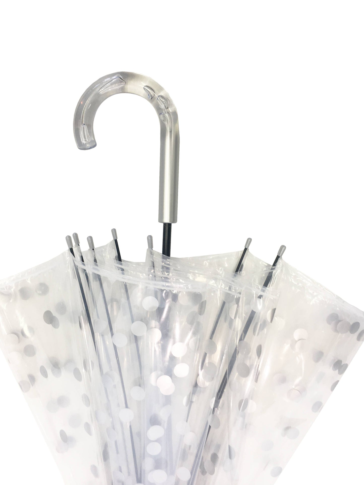 SMATI - Long Transparent Umbrella with Silver Polka Dots