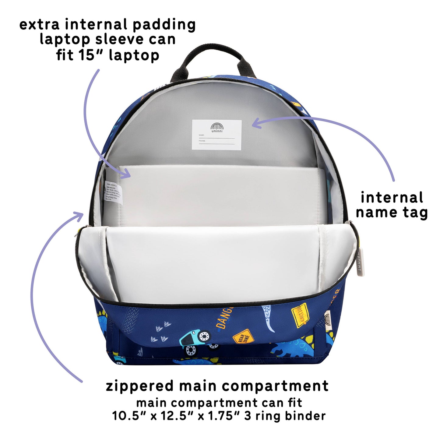 uninni - Ethan Backpack - Blue Dinosaur