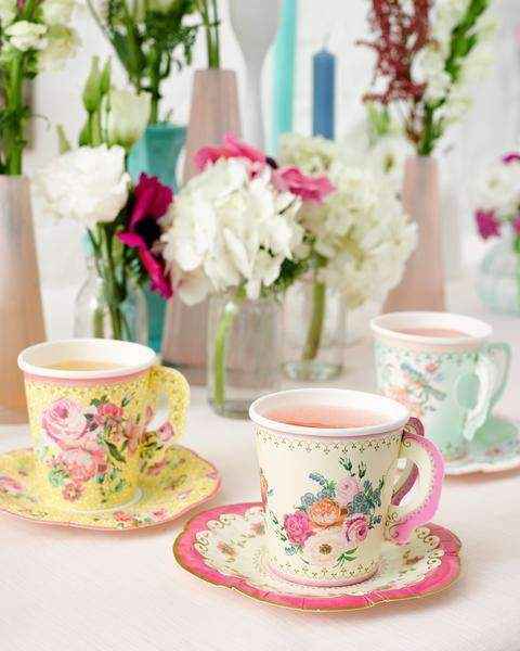 Talking Tables USA - Vintage Teacups and Saucers Set  | 12 Pack | Tea Party |