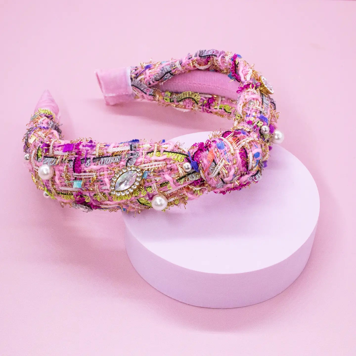 Frog Sac -  Kids Knot Headband - Embellished Rhinestone Pearl Tweed