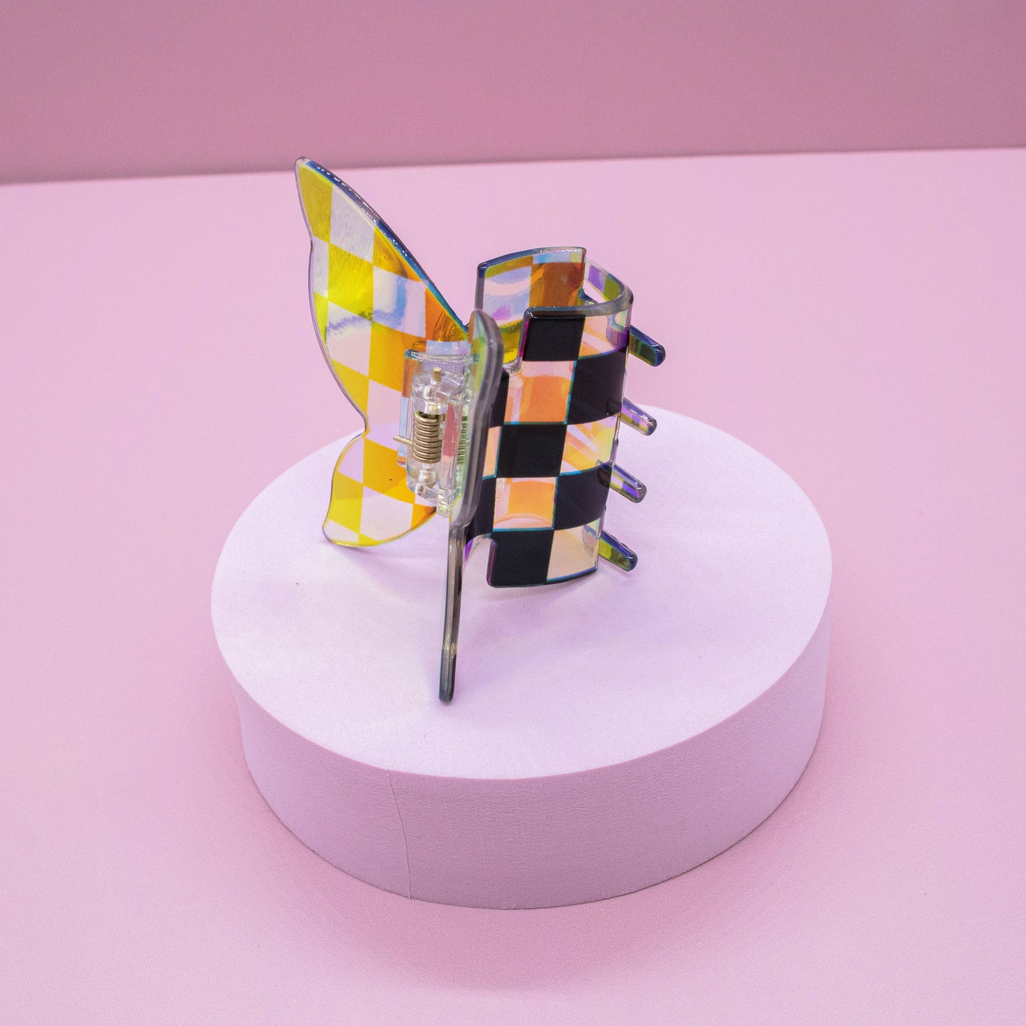 Frog Sac - Medium Iridescent Checkered Butterfly Hair Claw Clip