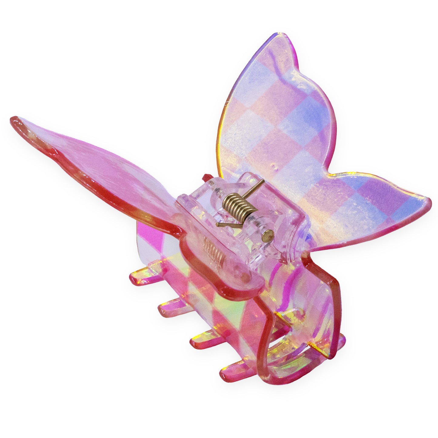 Frog Sac - Medium Iridescent Checkered Butterfly Hair Claw Clip