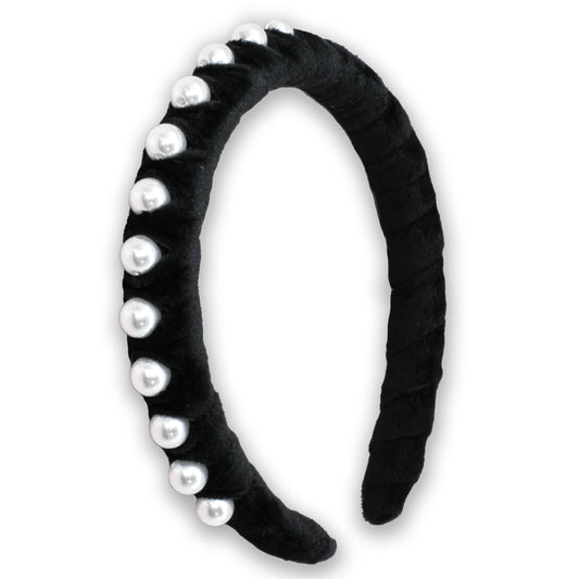 Frog Sac - Black Velvet Wrapped Pearl Headband
