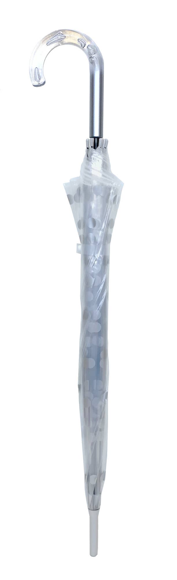 SMATI - Long Transparent Umbrella with Silver Polka Dots