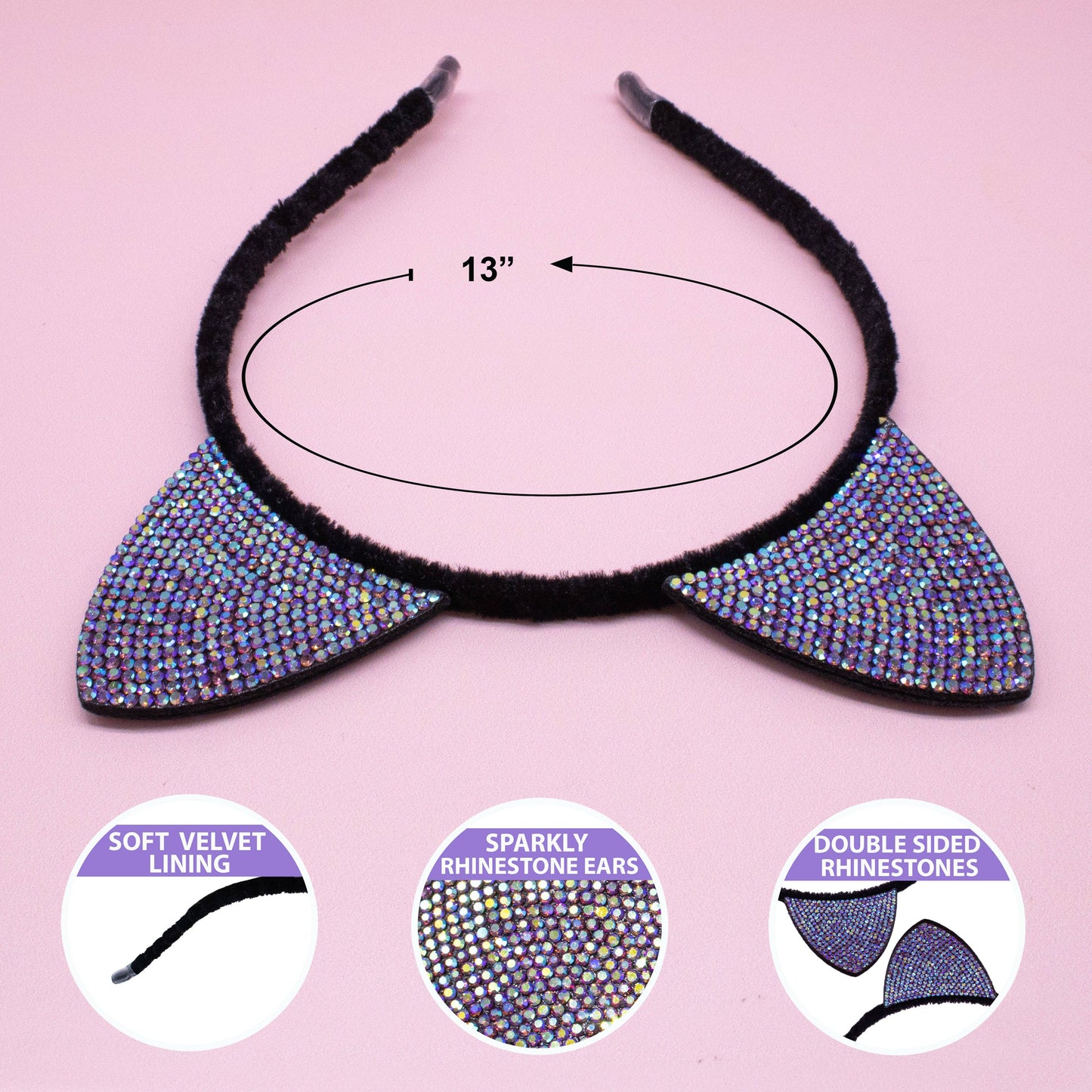 Frog Sac - Cat Ears Headband - Kids Dual Sided Rhinestone Hairband