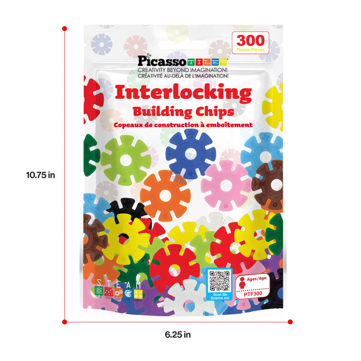 PicassoTiles 300pc Building Chips Interlocking Disc Blocks