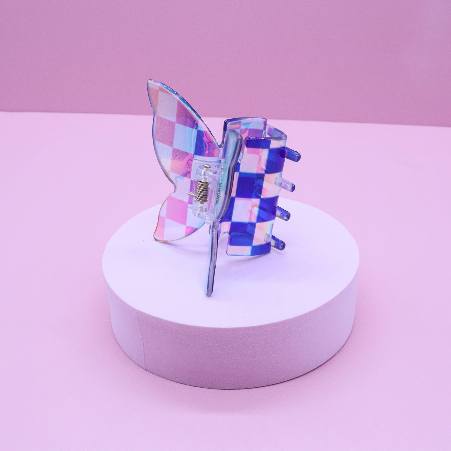 Frog Sac - Medium Iridescent Checkered Butterfly Hair Claw Clip