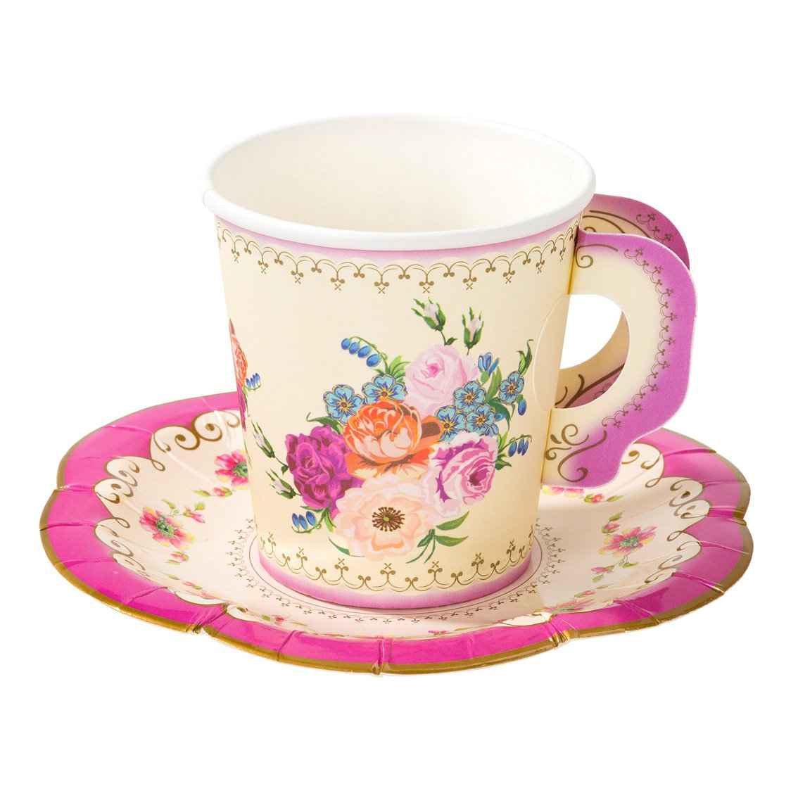 Talking Tables USA - Vintage Teacups and Saucers Set  | 12 Pack | Tea Party |